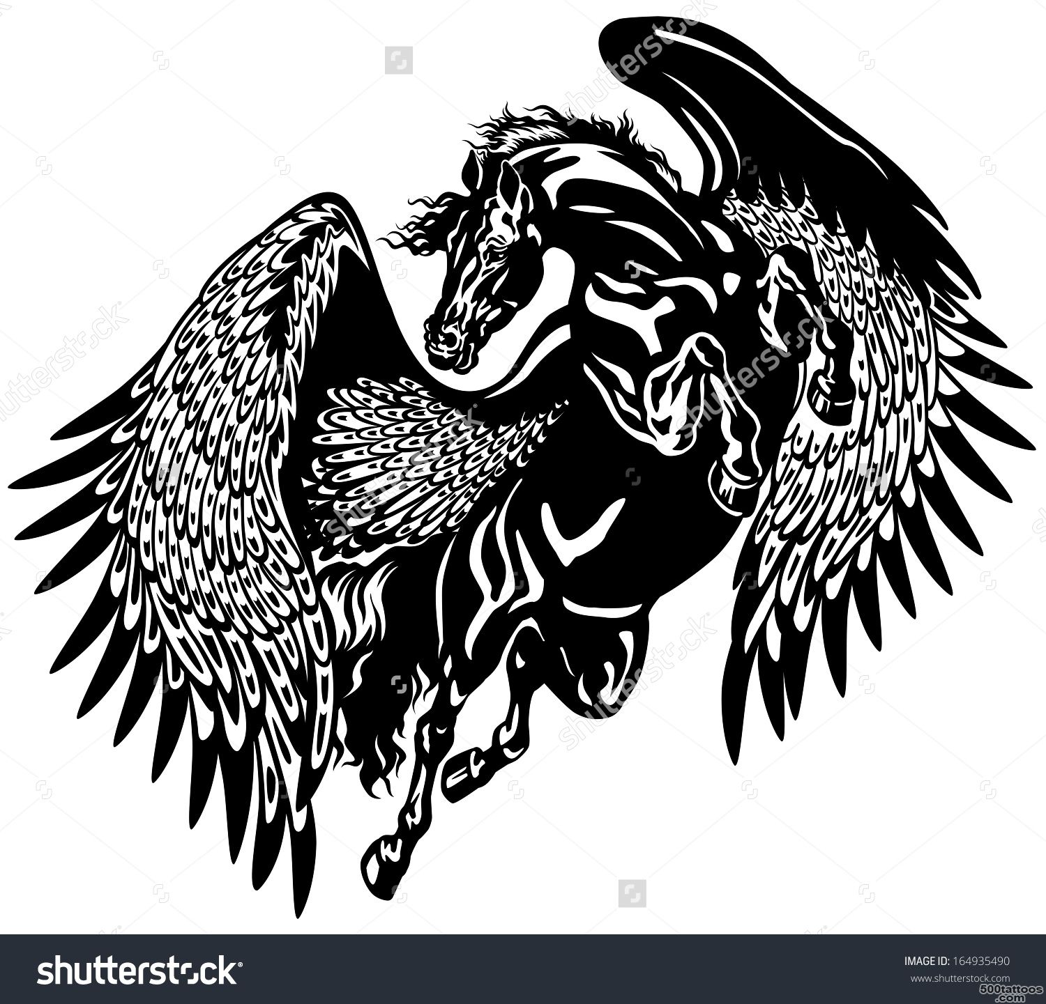 Pegasus Horse Black And White Tattoo Illustration   164935490 ..._48