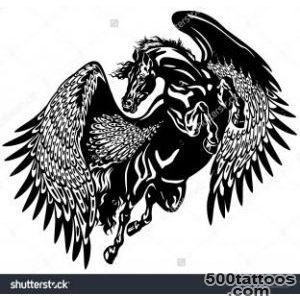 Pegasus Horse Black And White Tattoo Illustration   164935490 _48