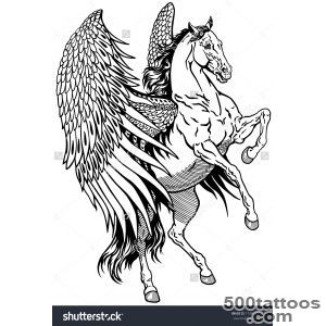 White Pegasus, Mythological Winged Horse, Black And White Tattoo _27