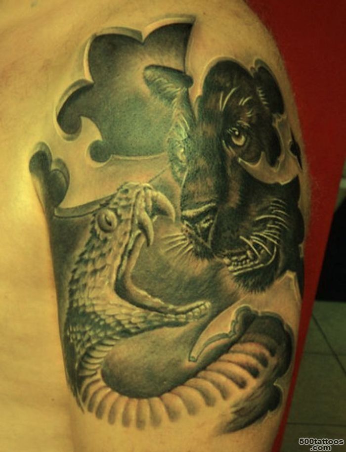 Snake and black puma tattoo on half sleeve   Tattooimages.biz_45