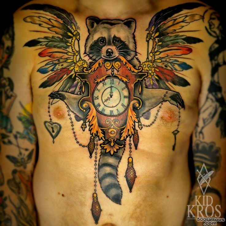 1000+ images about tattoo by Kid Kros. Raccoon, feathers, clock ..._24