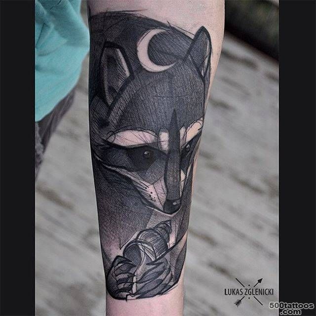 Tattoo Filter — Sketch work style raccoon tattoo on the forearm...._38