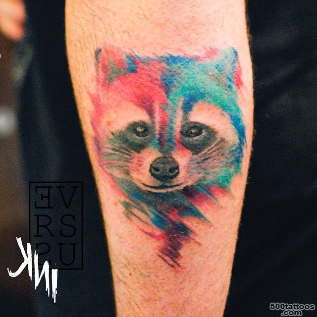 Watercolor Raccoon Tattoo Design_6