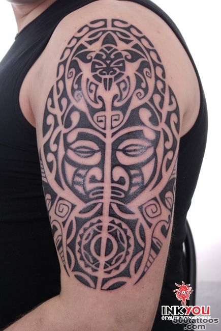 mysterious polynesian ritual mask on his arm tattoo   Polynesian ..._13