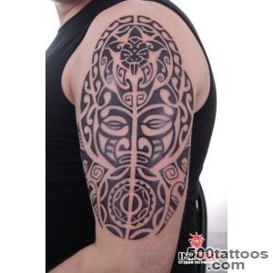 mysterious polynesian ritual mask on his arm tattoo   Polynesian _13