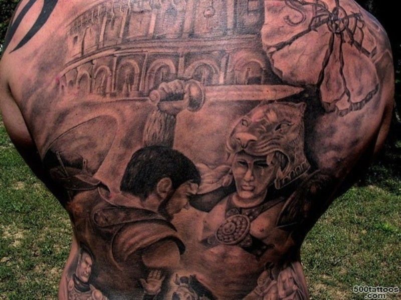 tattoo battle Roman gladiators on the back_49