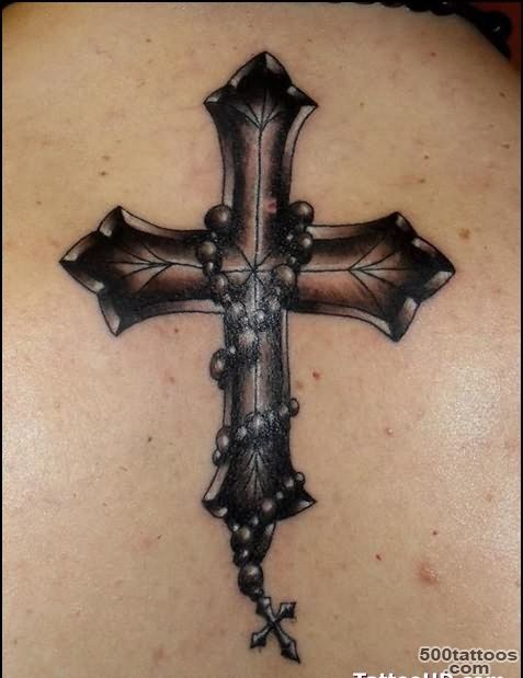 Fabulous Cross With Rosary Tattoo On Back – ImagesBug.com_44