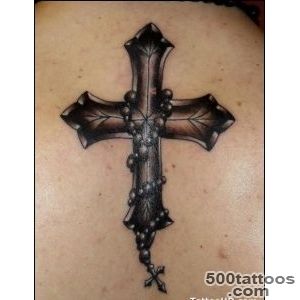 Fabulous Cross With Rosary Tattoo On Back – ImagesBugcom_44