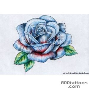 Blue Ink Rose Tattoo Design For Leg Calf_17