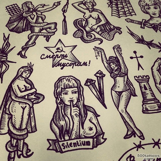 Russian tattoo in striking geometric style on the back