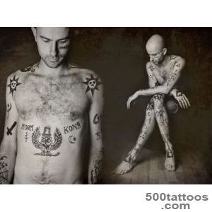 Bold illustrative russian tattoo design on the neck