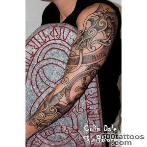 Amazing scandinavian runes and patterns tattoo on full sleeve _5