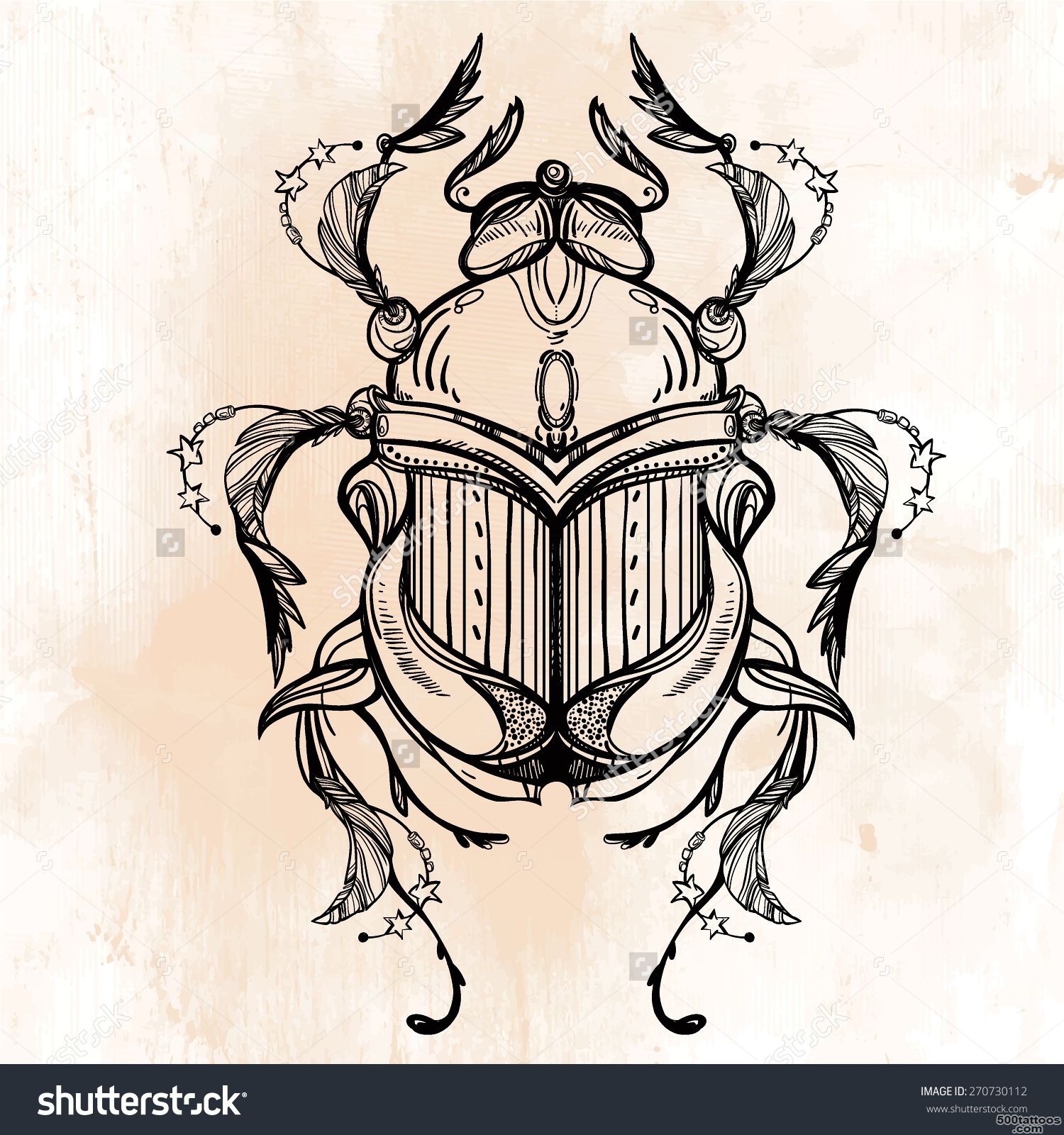 Beautiful Hand Drawn Scarab Beetle, Insect. Vintage Style Tattoo ..._13