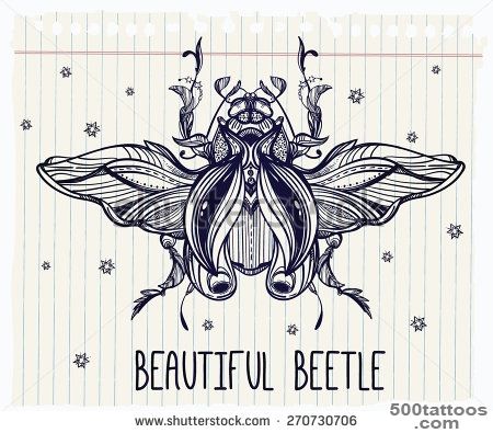 Linear Hand Drawn May Bug Or Scarab Beetle. Vintage Doodle Style ..._46