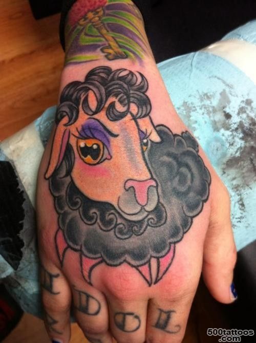 Cute girly colorful sheep tattoo on hand   Tattooimages.biz_26