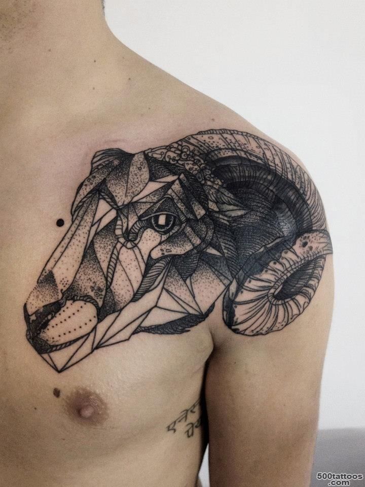 Sheep head black ink tattoo on shoulder   Tattooimages.biz_22