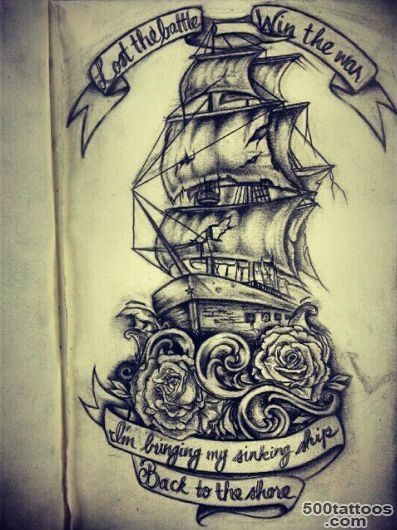 Amazing ship tattoo with roses and scrolls  Ink.  Pinterest ..._29