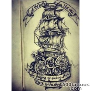 Amazing ship tattoo with roses and scrolls  Ink  Pinterest _29