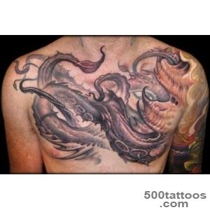 Colorful great giant squid tattoo on chest   Tattooimagesbiz_36