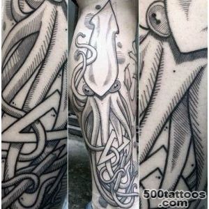 Simple graffiti like black ink squid tattoo on leg   Tattooimagesbiz_50
