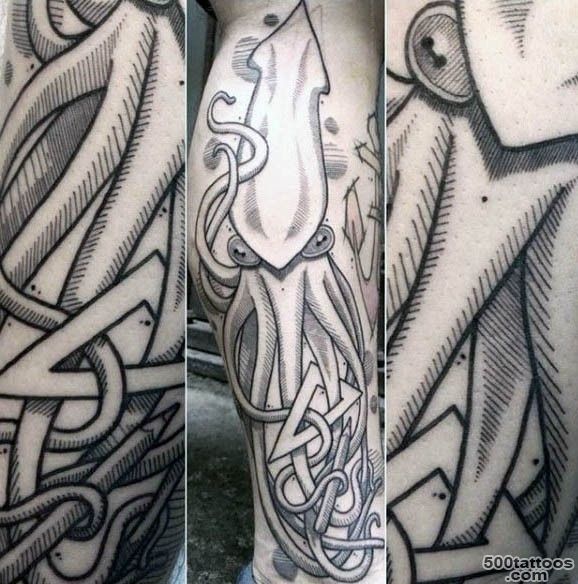 Simple graffiti like black ink squid tattoo on leg   Tattooimages.biz_50