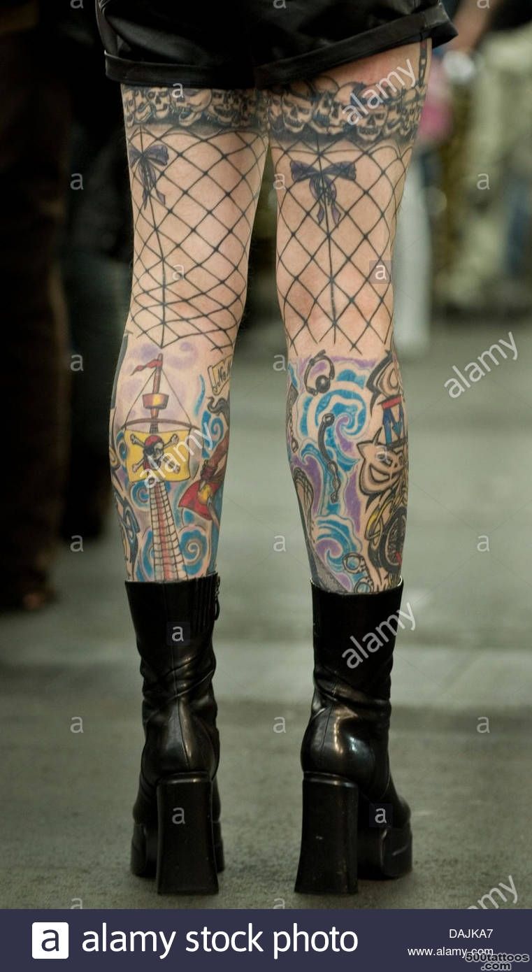 A Tattoo Fan Has Net Stockings Tattooed On His Legs At The 19th ..._1