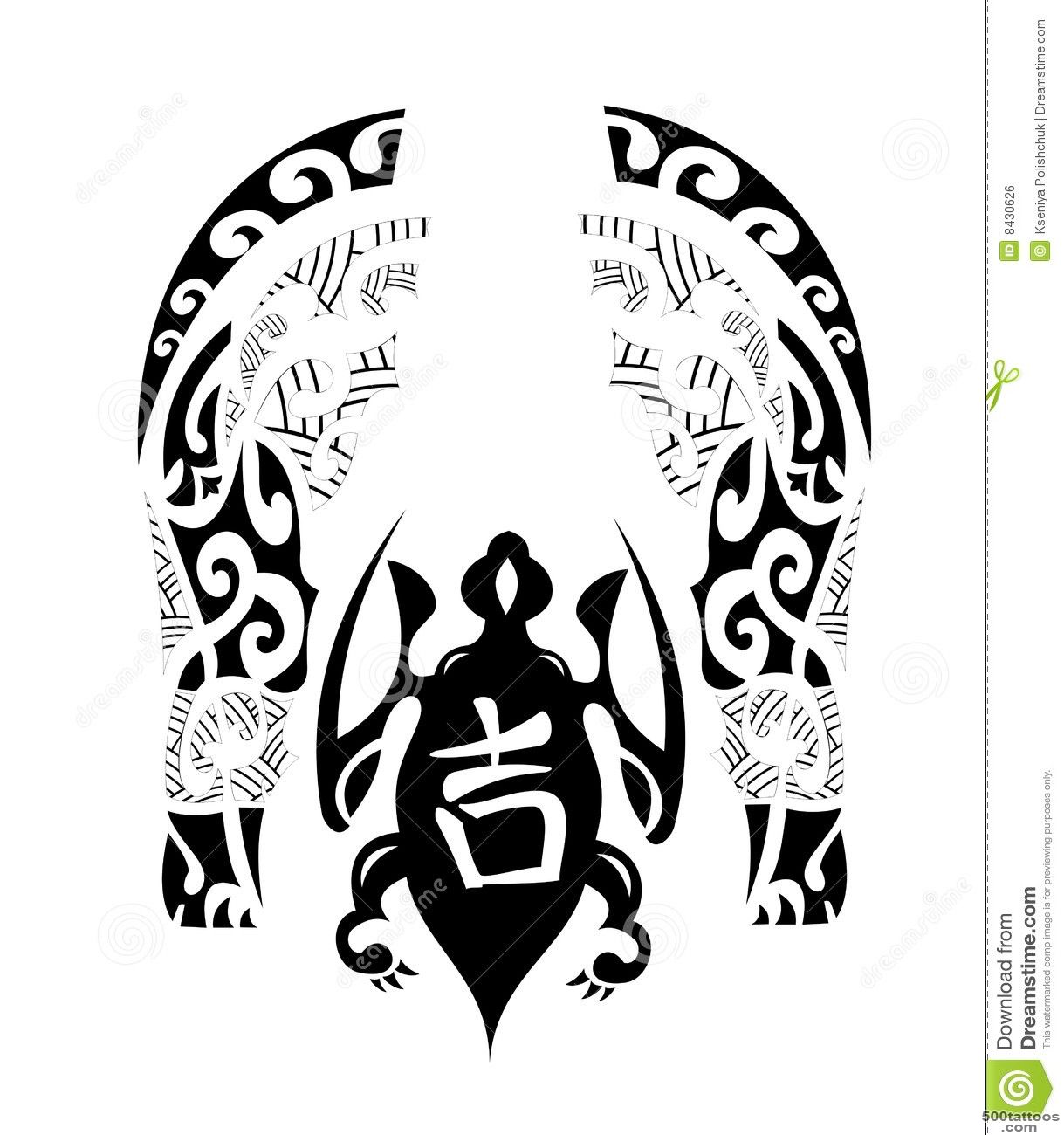 Maori Tribal Turtle With Sign Of Success   Tattoo Royalty Free ..._25