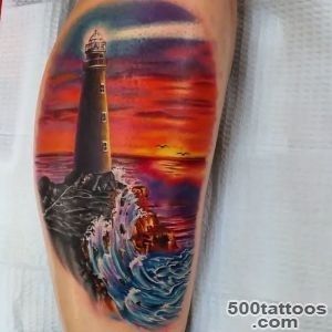 Colorful Lighthouse at Sunset Tattoo  Venice Tattoo Art Designs_33