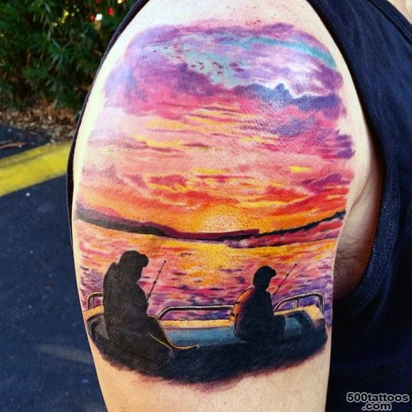 90 Sunset Tattoos For Men   Fading Daylight Sky Designs_9
