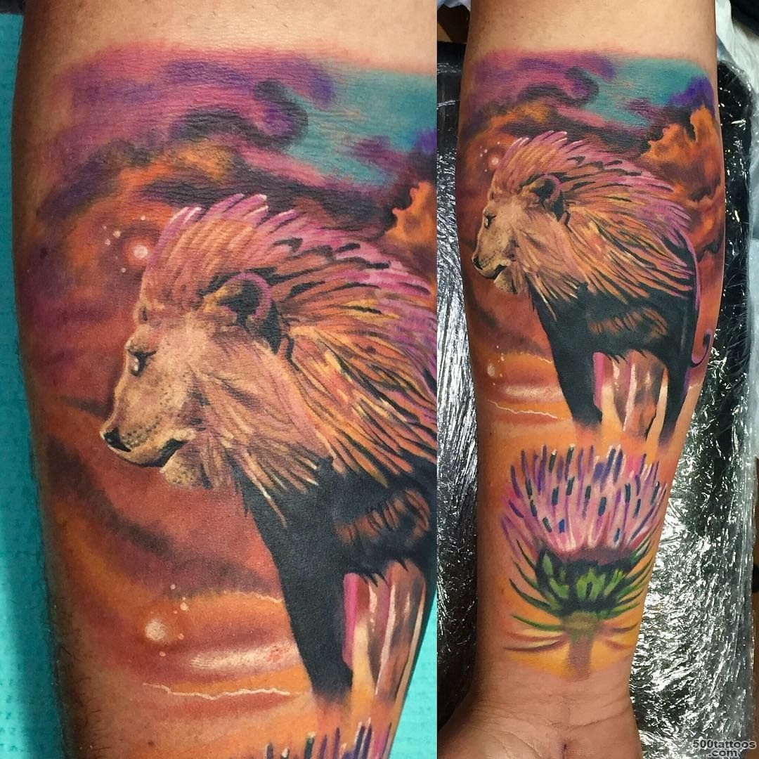 Watercolor Lion and Sunset Tattoo  Venice Tattoo Art Designs_47