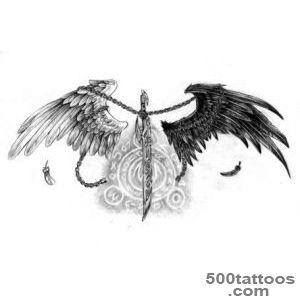 White amp Black Angel Wings amp Sword Tattoo Design   Tattoes Idea _46