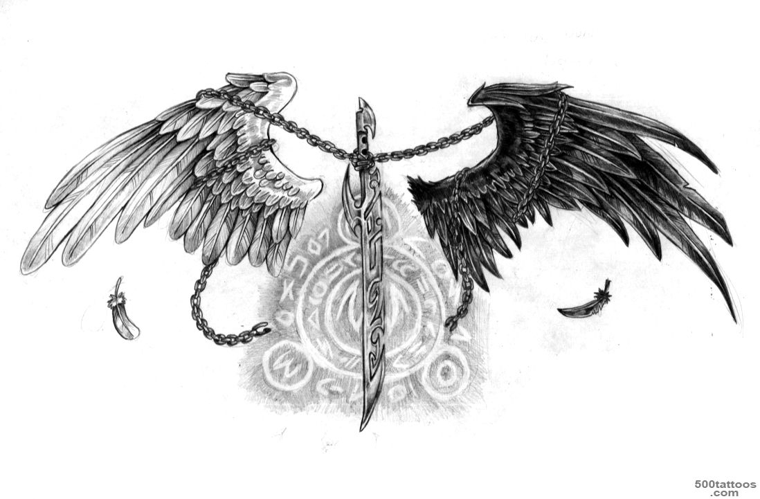 White amp Black Angel Wings amp Sword Tattoo Design   Tattoes Idea ..._46