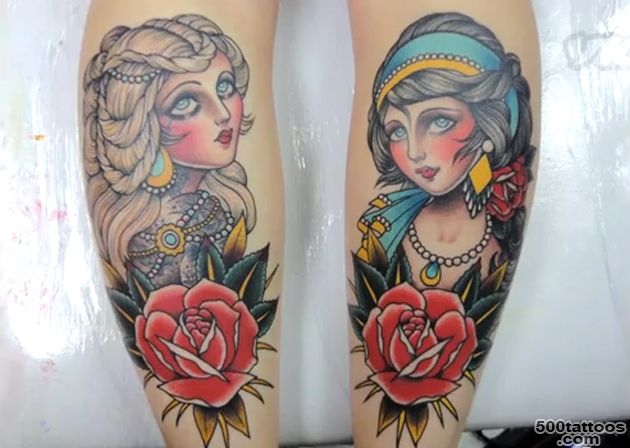 Artistic tattoo age tattoo in blackwork style on the thigh