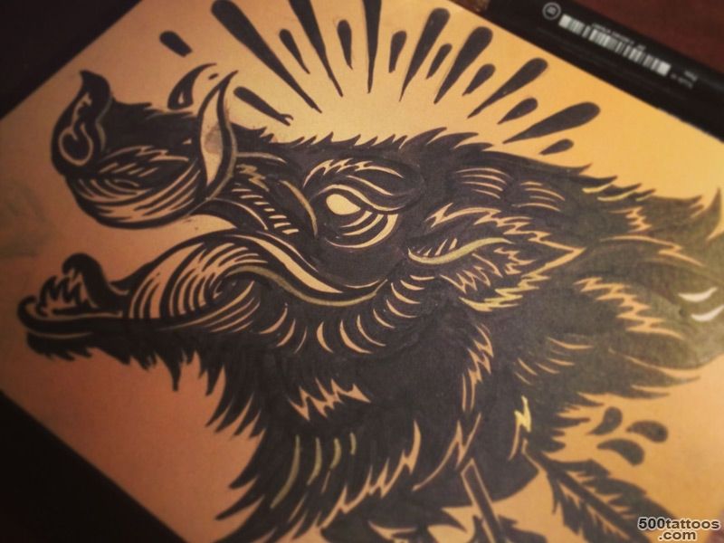 Black Ink Boar Tattoo Design By Derrick Castle_4