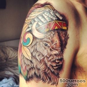 Tattoo of buffaloison with navajo headdress   fresh from the _14