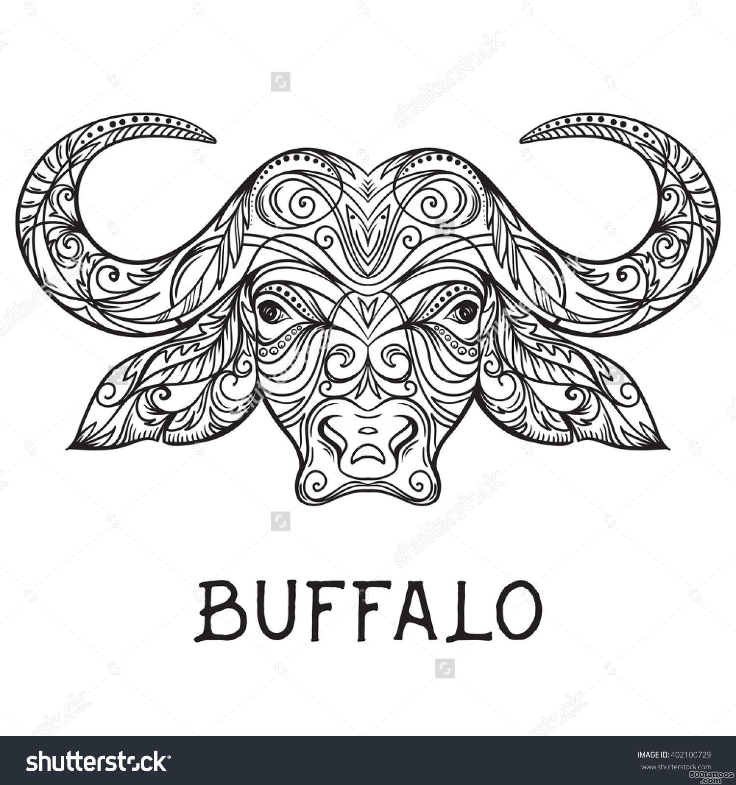 Buffalo Head With Abstract Ornament. Tattoo Art. Design Concept ..._22