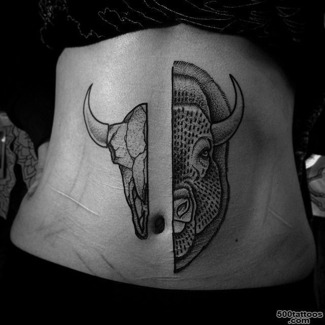Half Skull Half Buffalo tattoo  Best Tattoo Ideas Gallery_7