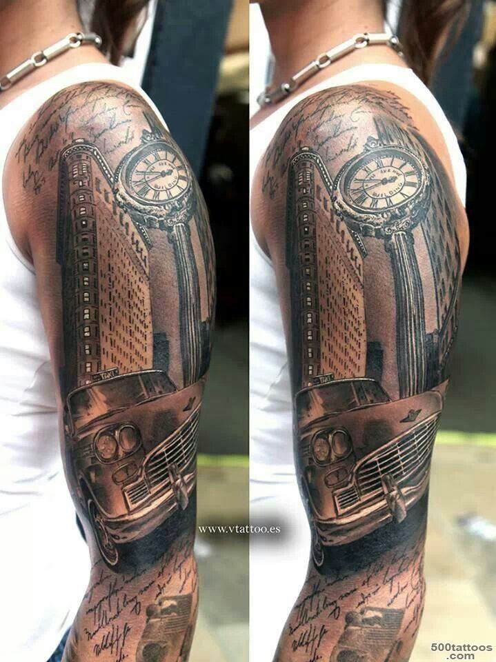 Black and grey car tattoo...arm sleeve..clock  Cars amp Trucks ..._13