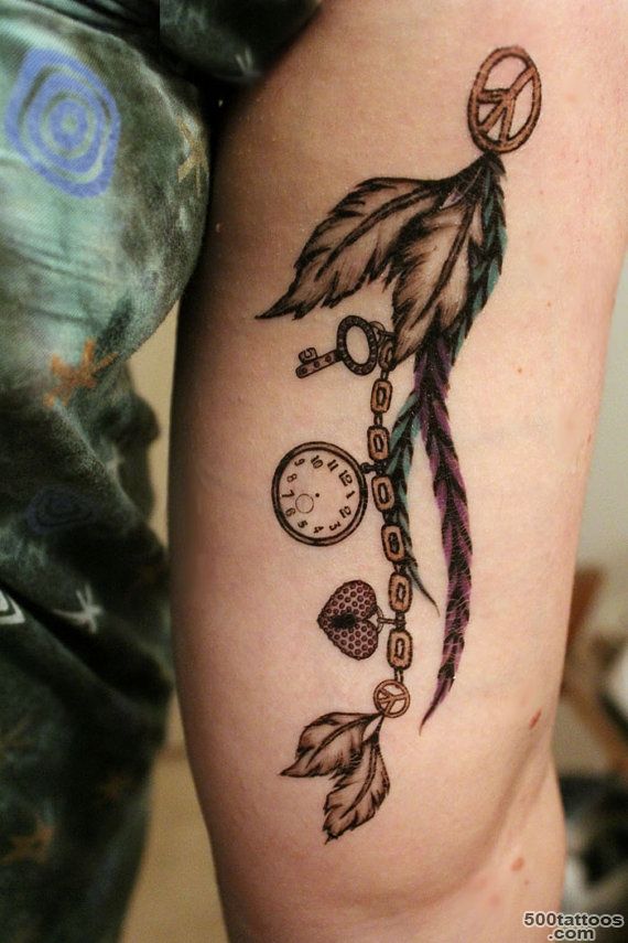 Peace Sign and Charms Feather Large Temporary Tattoo by TattooMint_3