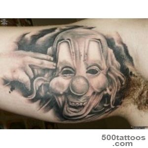 Creepy detailed black and white clowns tattoo on biceps   Tattoos _24