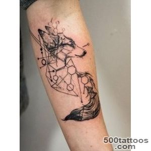 Amazing black ink fox with geometrical figures tattoo on forearm _9