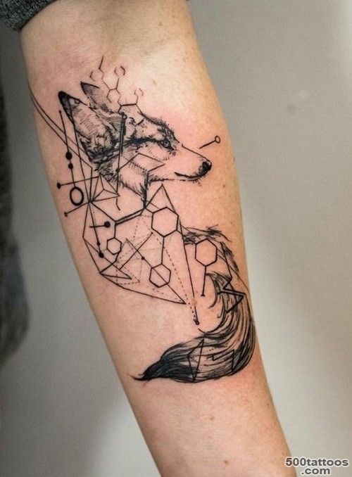 Amazing black ink fox with geometrical figures tattoo on forearm ..._9