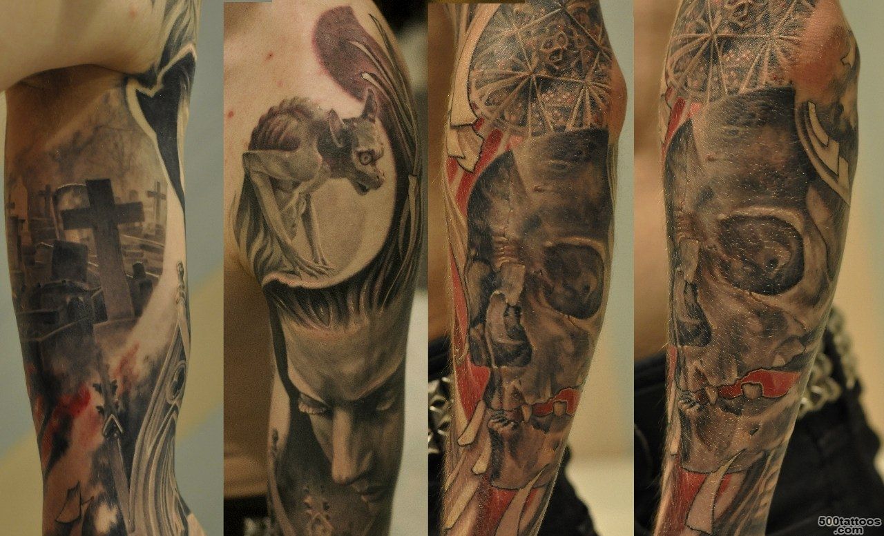 tattoo with various grotesque figures including skulls   Skull tattoos_1