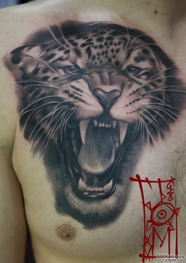 Grey Ink Jaguar Roaring Tattoo By Indio Reyes_33