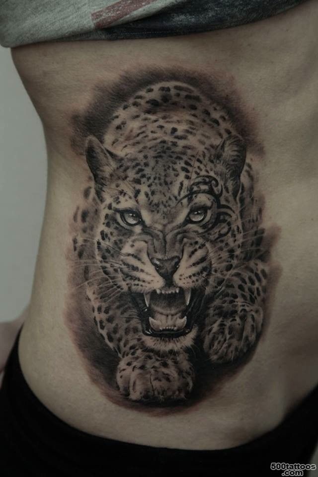 Realistic Jaguar Cleaning Body Tattoo On Left Half Sleeve_28