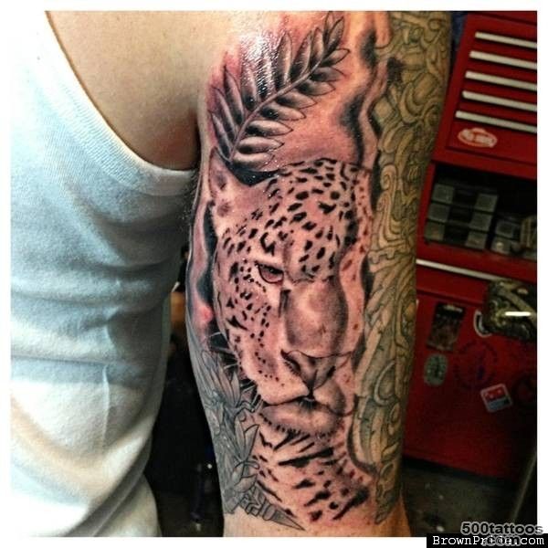 Superb Grey Ink Jaguar Tattoo On Right Half Sleeve_23