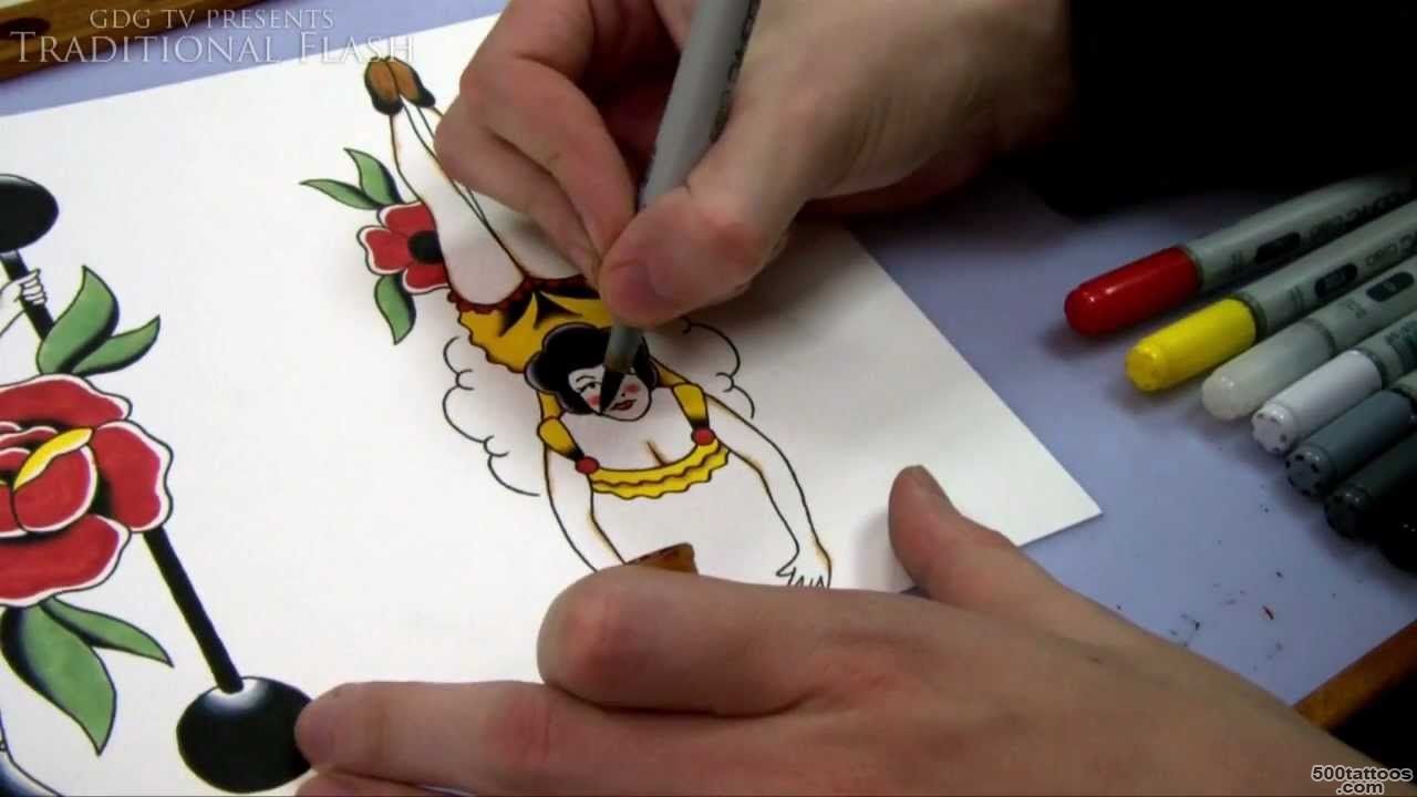 Speed Painting Tutorial   How to Paint a Pin up Tattoo Design with ..._9
