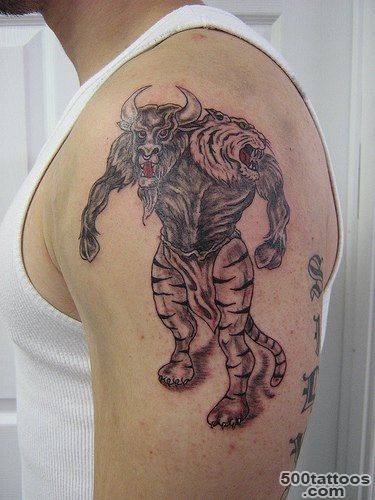 Angry minotaur tattoo on shoulder   Tattooimages.biz_6