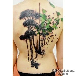 Black Ink Nature Trees Tattoo On Full Back_33