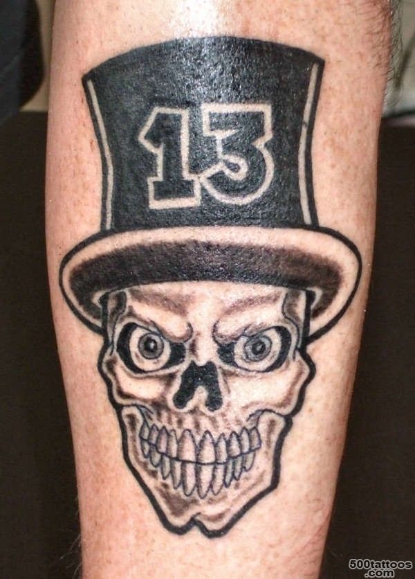 Skull in a hat with number thirteen tattoo   Tattooimages.biz_44
